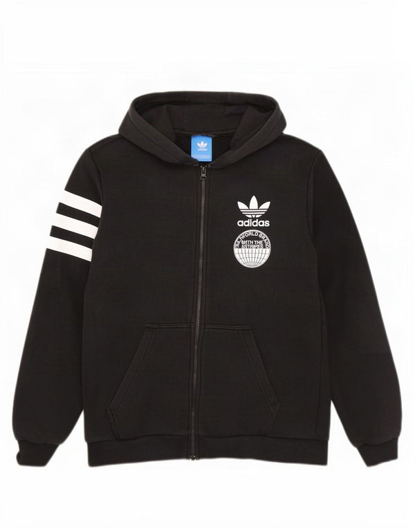 Adidas Pull à capuche zippé graphique à trois rayures pour homme en coton noir moyen