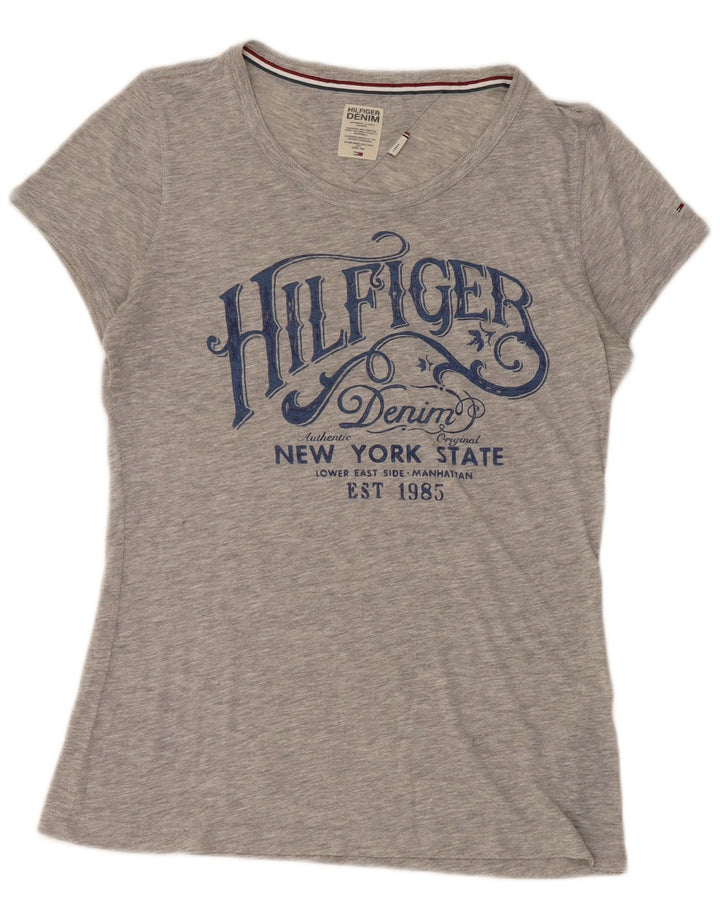 Tommy Hilfiger T-shirt graphique pour femme UK 14 Large Gris Polyester