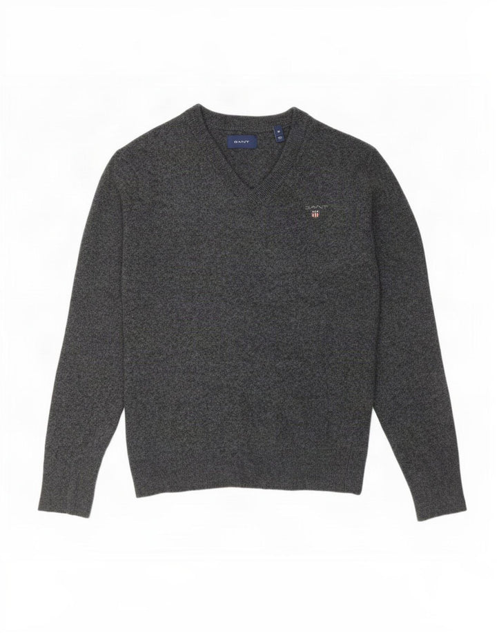 Gant Pull col en V pour femme UK 12 Laine gris moyen