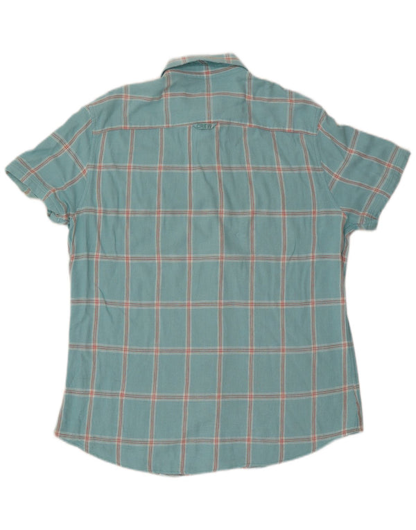 Crew Clothing Chemise à manches courtes pour homme en viscose à carreaux turquoise
