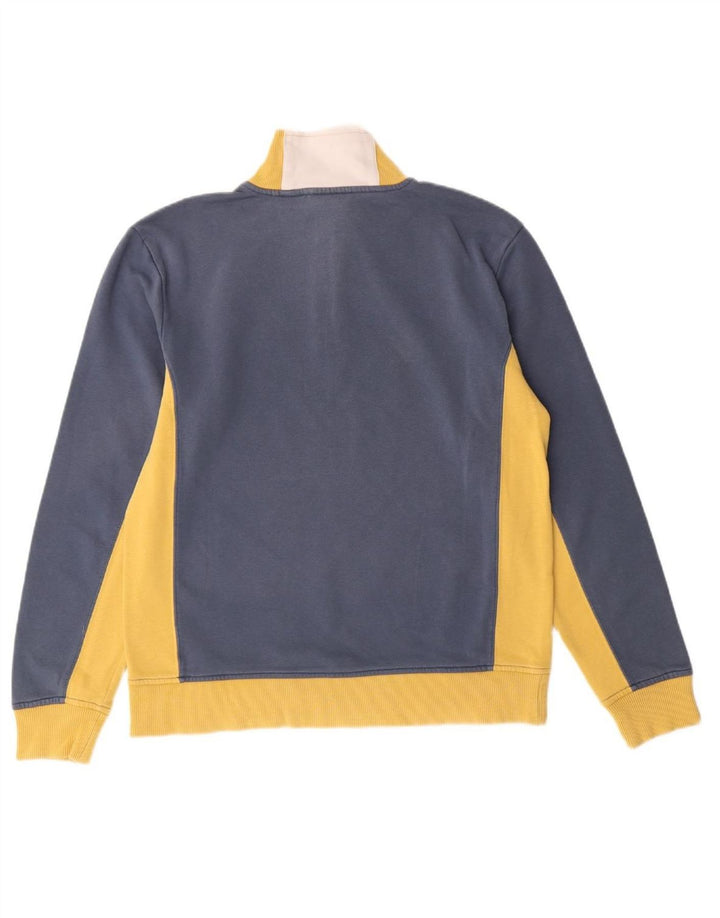 FILA Mens Zip Neck Sweatshirt Jumper Medium Blue Colourblock Cotton