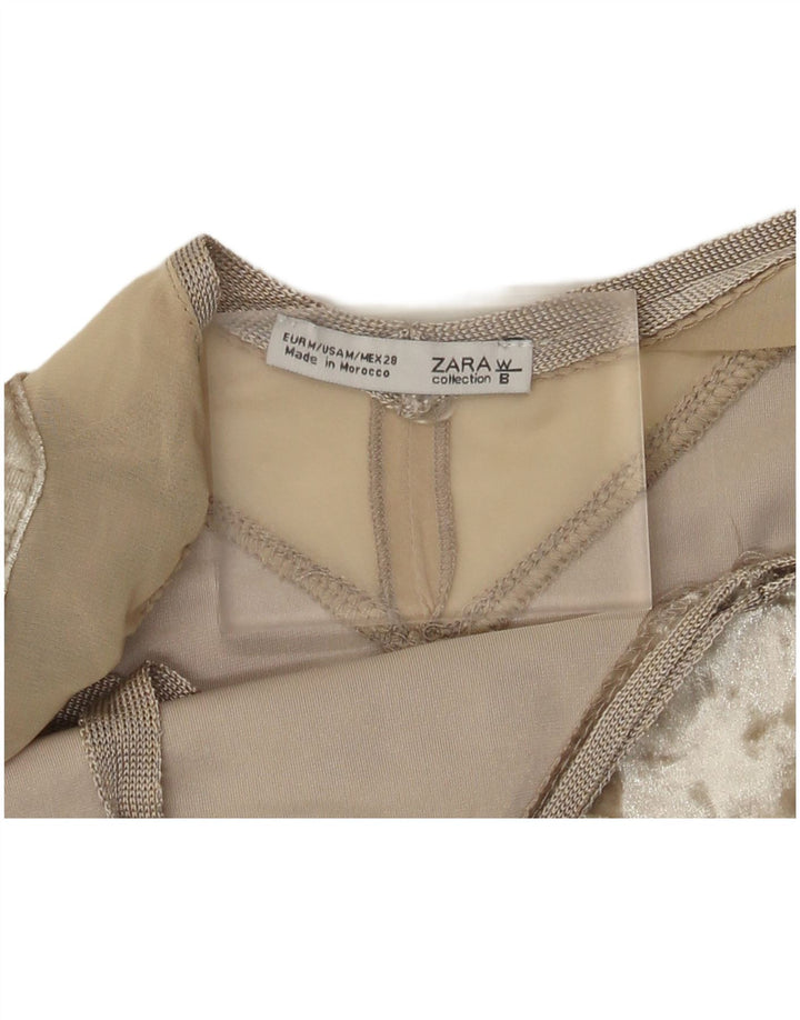 Zara Womens Crop Velvet Cami Top UK 12 Beige Moyen