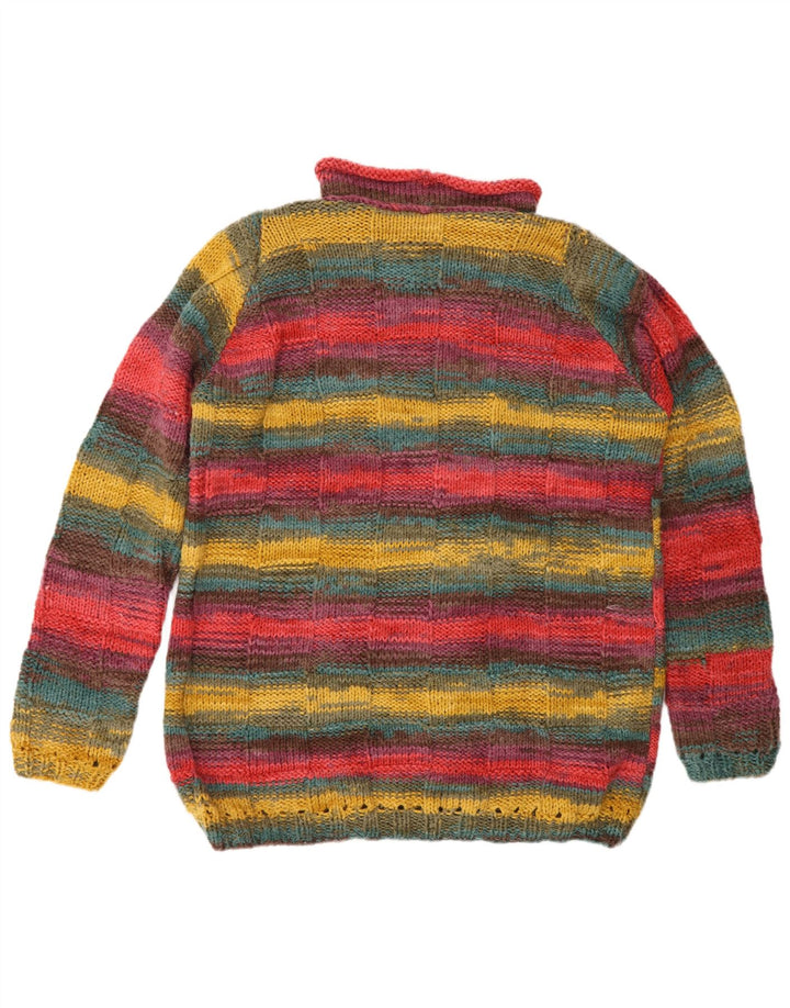 vintage Mens Roll Neck Jumper Pull Grand Multicolore Rayé