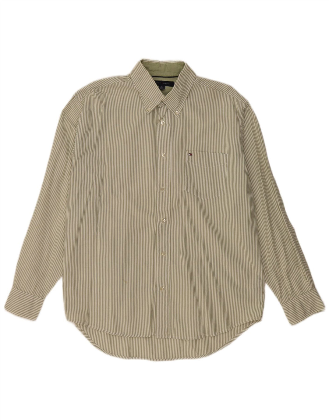 TOMMY HILFIGER Chemise Homme Coton à Rayures Kaki Moyen