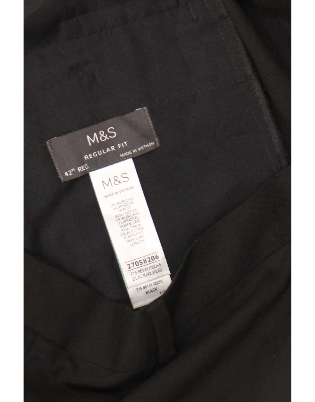 Marks & Spencer Pantalon de costume coupe classique pour homme W42 L31 Noir Polyester