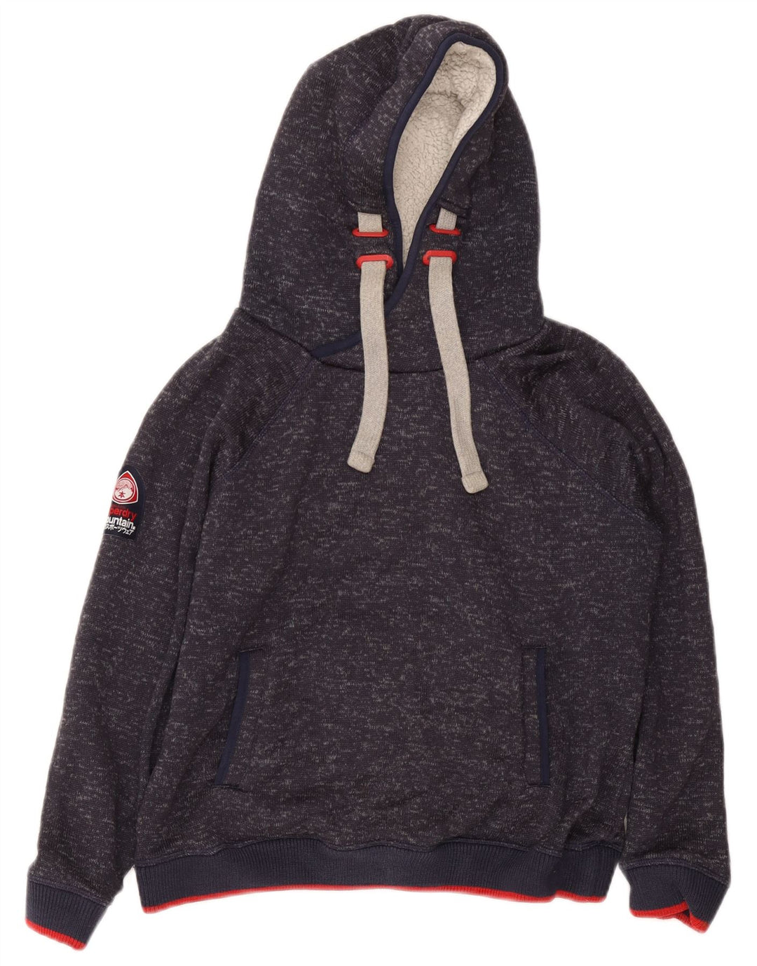 Superdry Pull à capuche pour femme UK 18 XL Bleu marine moucheté en polyester