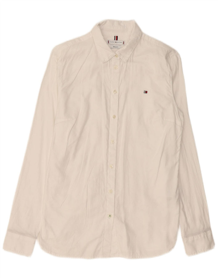 TOMMY HILFIGER Chemise Regular Fit Femme UK 8 Petit Coton Blanc