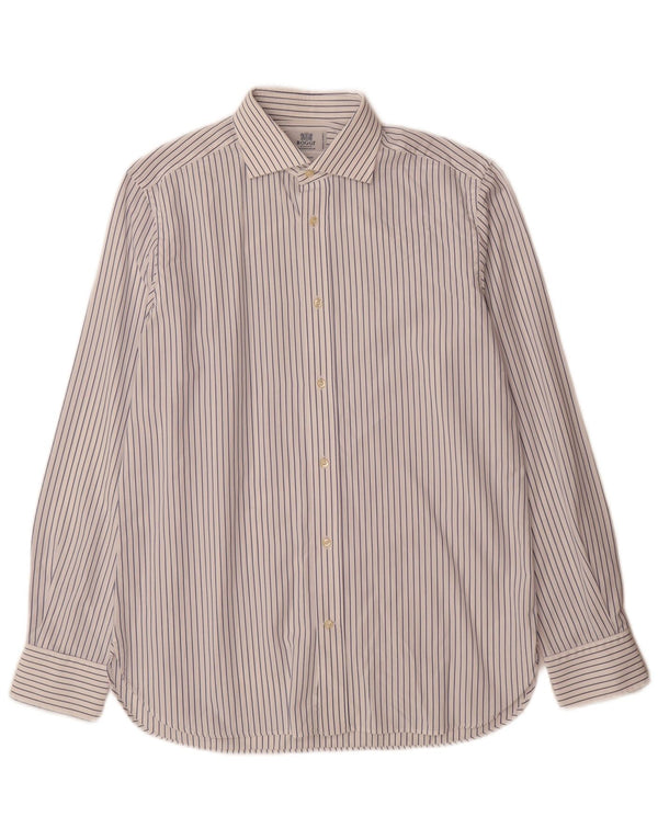 Boggi Mens Milano Tailored Fit Shirt Taille 40 15 3/4 Medium White Pinstripe