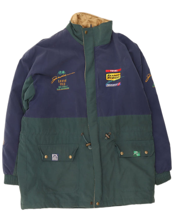 vintage Homme Graphique Coupe-Vent Manteau UK 40 Grand Bleu Marine Colorblock
