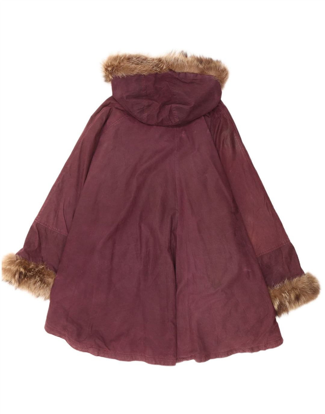 vintage Femmes À Capuchon En Cuir Poncho Manteau Taille Unique Marron