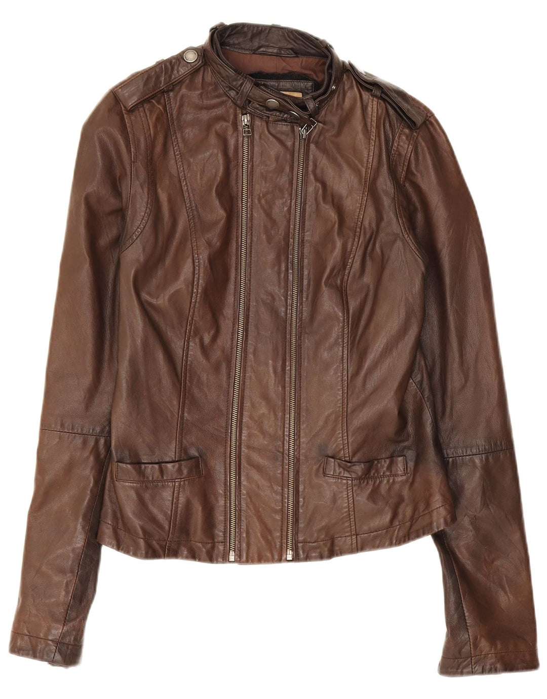 Fornarina Veste en cuir militaire pour femme UK 14 Large Marron