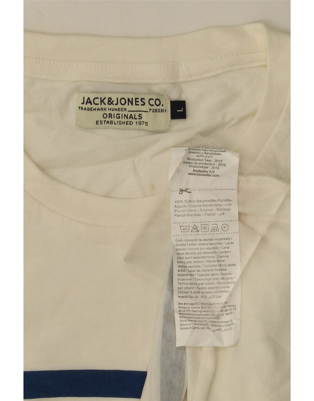 JACK & JONES T-Shirt Homme Haut Large Blanc Rayé Coton