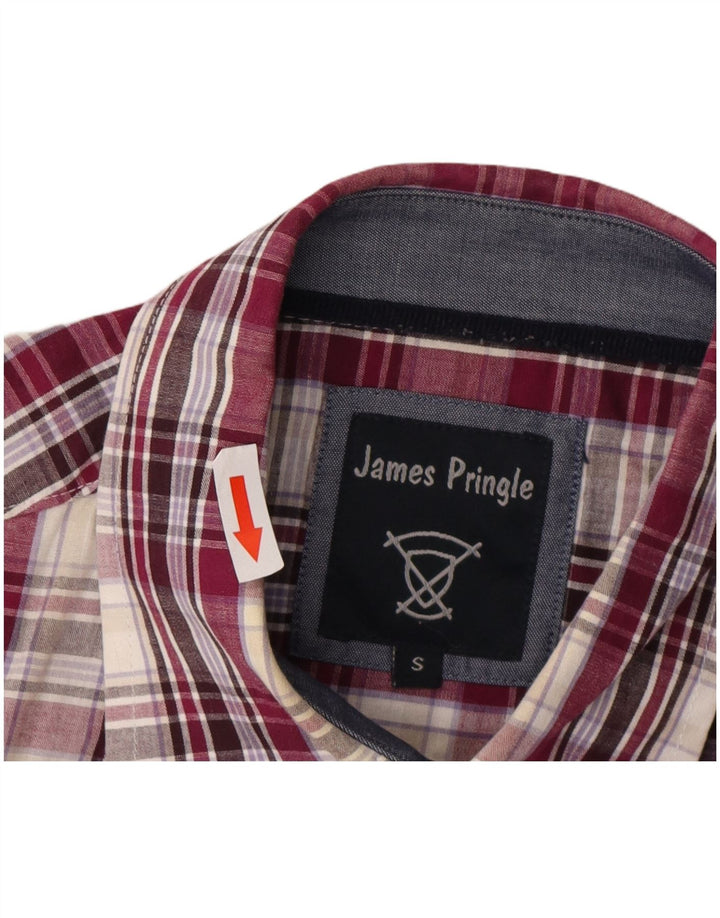 James Pringle Chemise à manches courtes pour homme en coton à petits carreaux violets