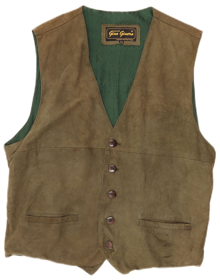 gilet en daim homme vintage IT 50 cuir kaki moyen
