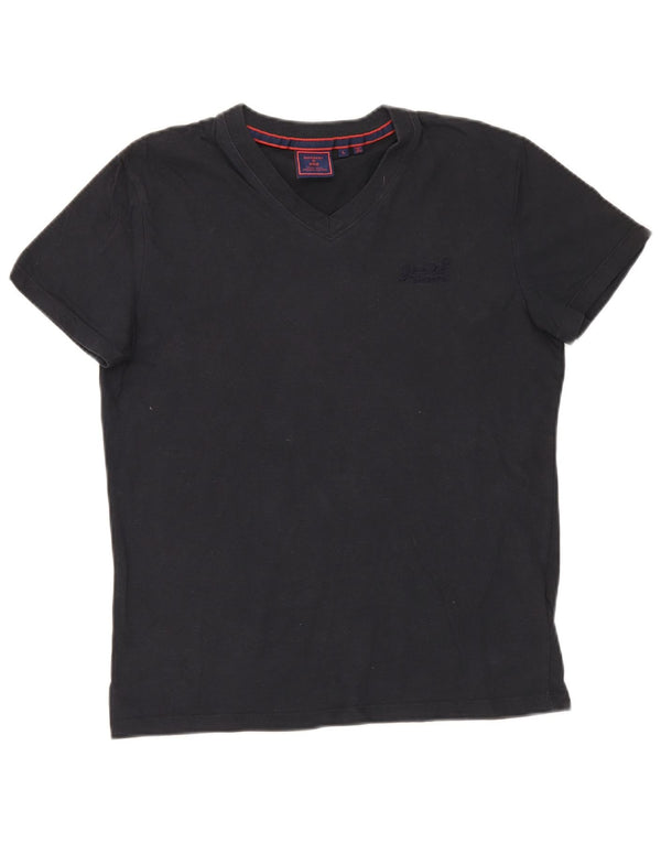 Superdry T-Shirt Femme Top UK 16 Large Bleu Marine Coton