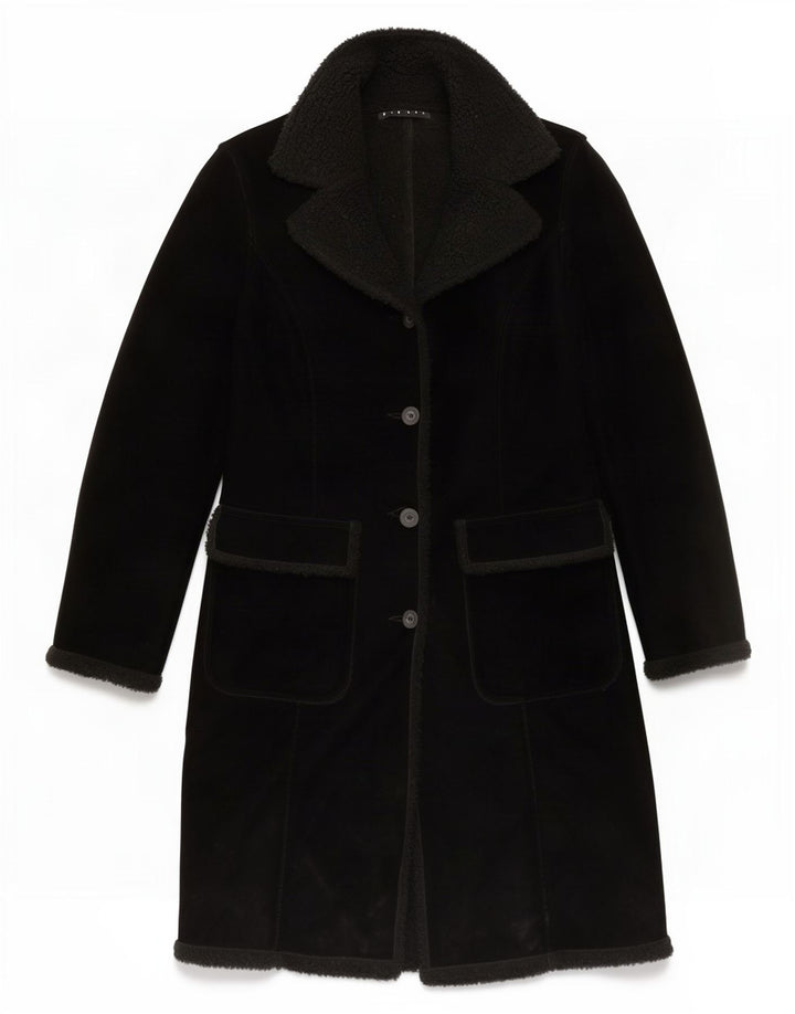 Sisley Manteau Sherpa Femme UK 10 Petit Noir Polyester