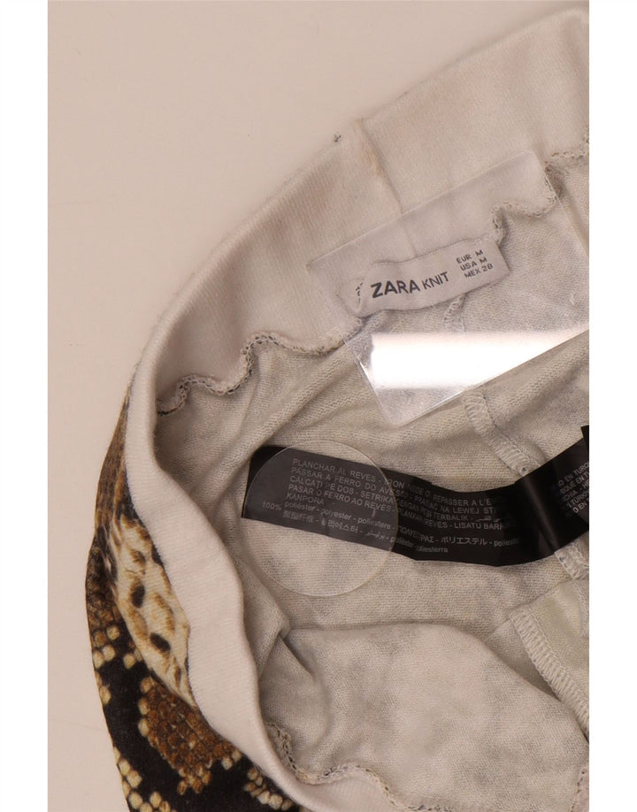 Zara Leggings Femme UK 12 Polyester Imprimé Animal Marron Moyen