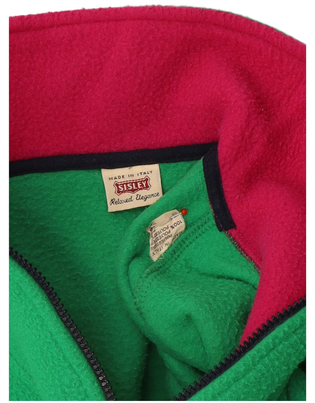 Sisley Pull Polaire Col Zippé Polyester Vert Moyen Homme