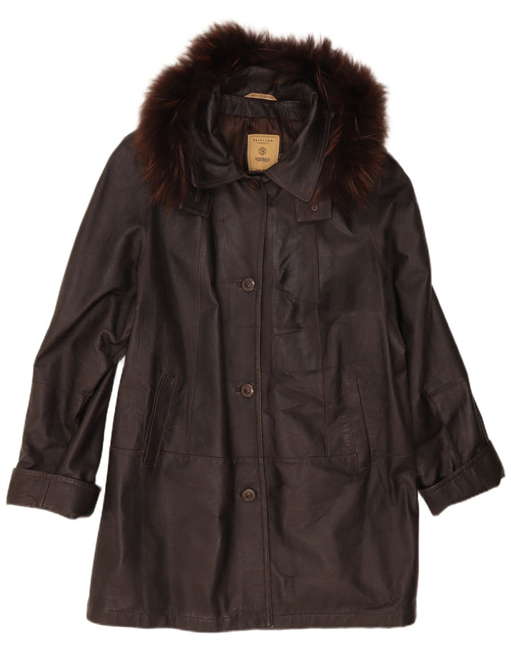 Privilegi Manteau en cuir surdimensionné à capuche pour femme IT 50 XL Cuir marron