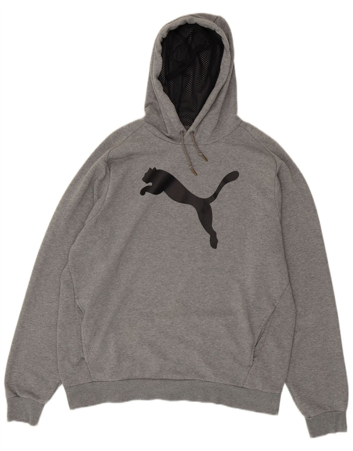 PUMA Pull à capuche graphique pour homme XL en coton moucheté gris
