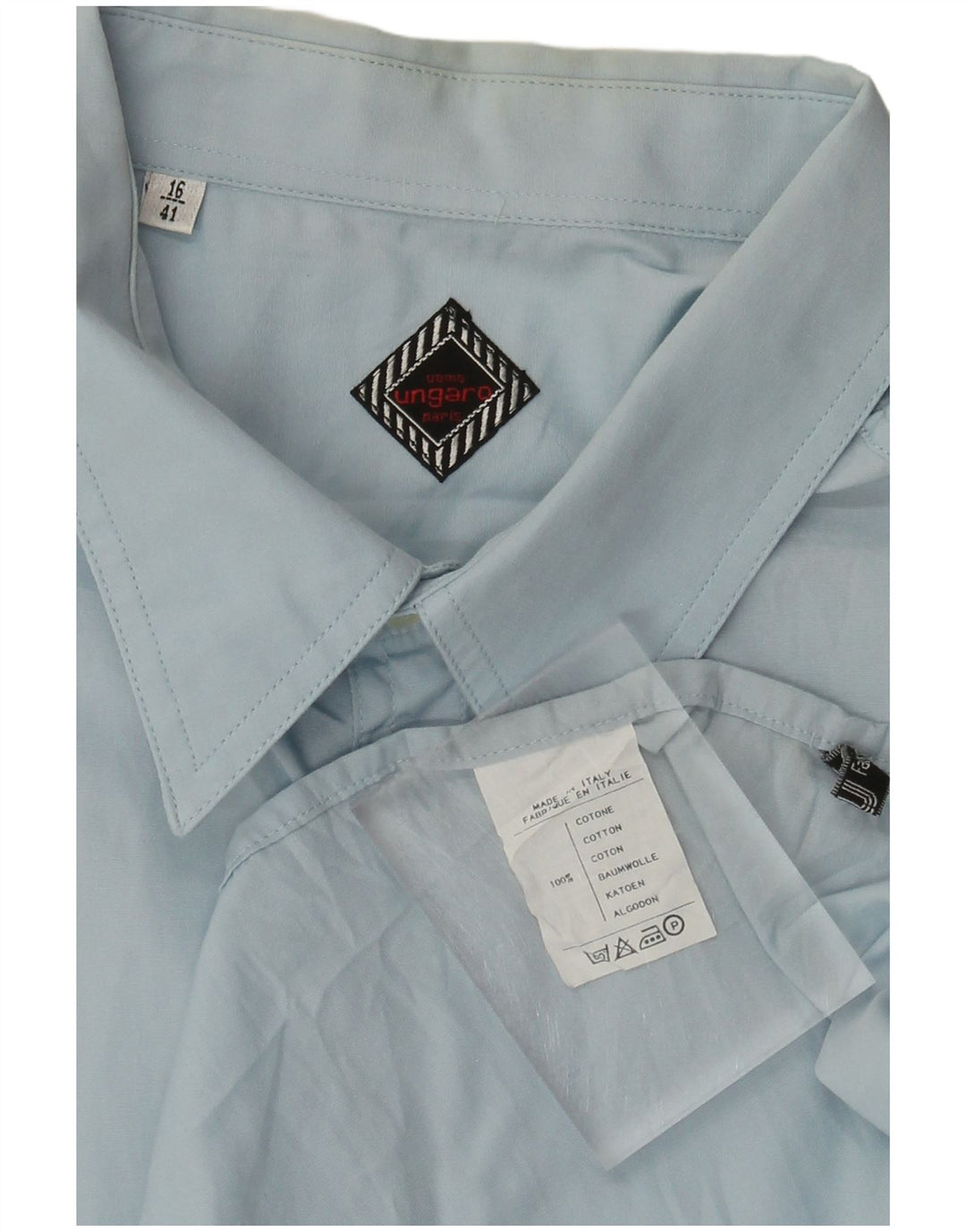 Ungaro Chemise à manches courtes pour homme Taille 16 Grand coton bleu
