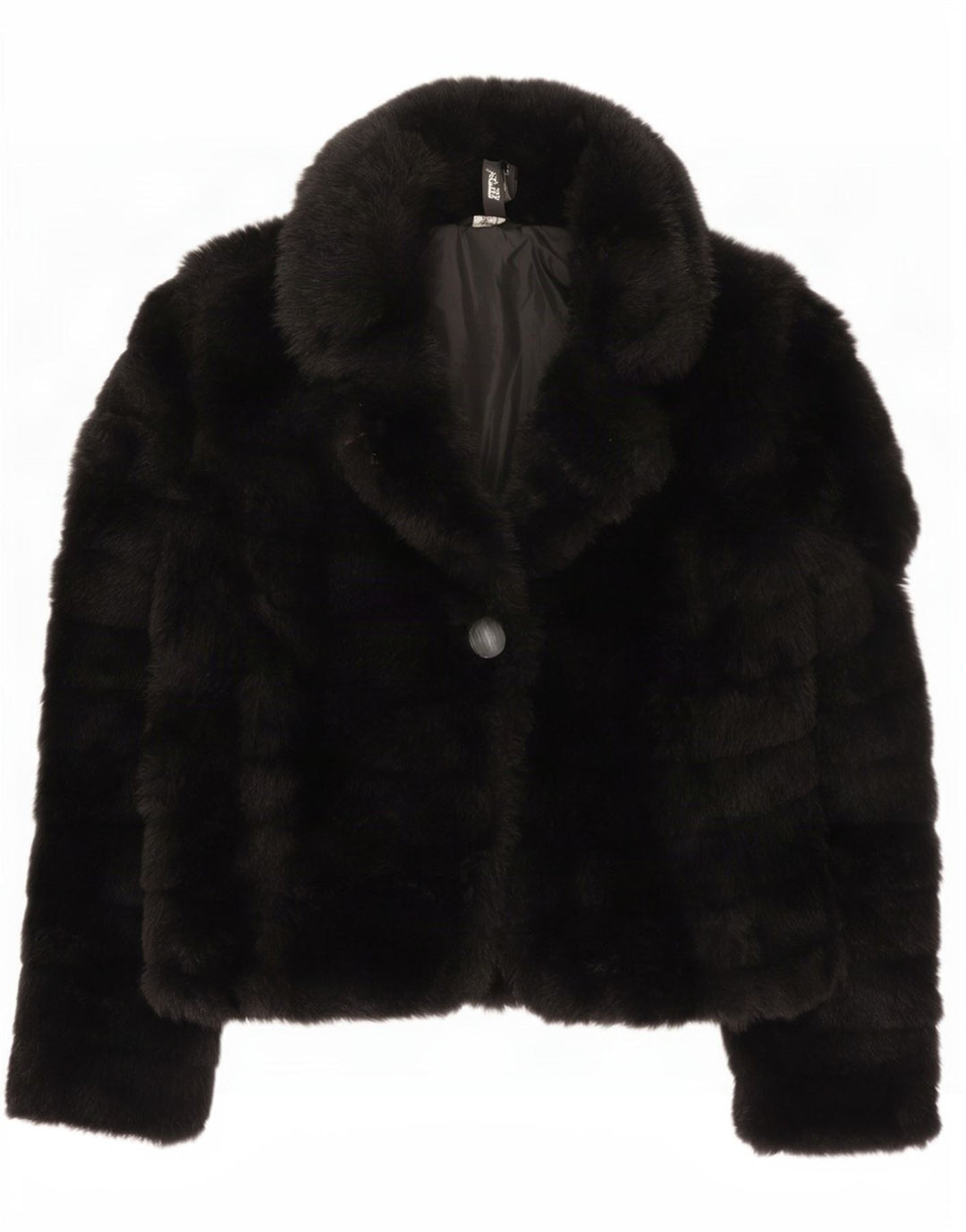 vintage Femme Fausse Fourrure Veste UK 14 Moyen Noir Acrylique
