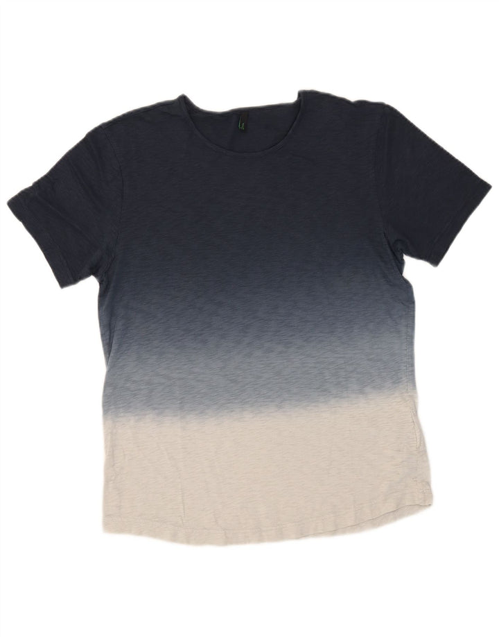 BENETTON T-Shirt Homme Bleu Marine Moyen Colorblock Coton