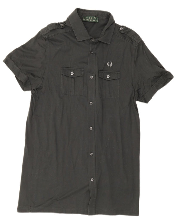 Fred Perry Chemise militaire à manches courtes pour homme XL en coton gris