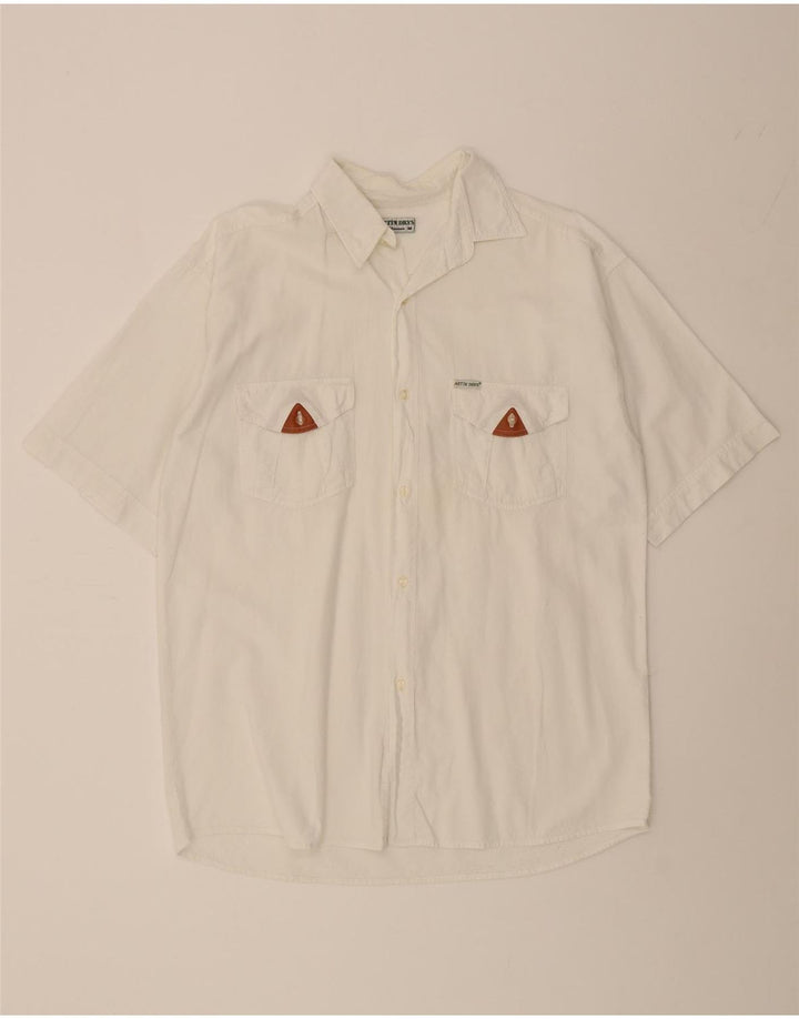 VINTAGE Mens Short Sleeve Shirt Medium White Cotton Vintage Vintage and Second-Hand Vintage from Messina Hembry 