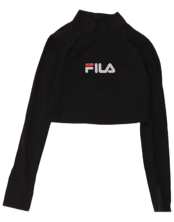 Fila Femme Crop Graphic Top Manches Longues UK 8 Small Noir Coton