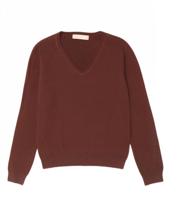Zara Pull col V pour femme UK 14 Large Marron Coton