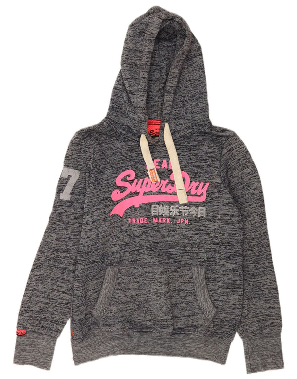 Superdry Pull à capuche graphique pour femme UK 16 Grand coton moucheté gris