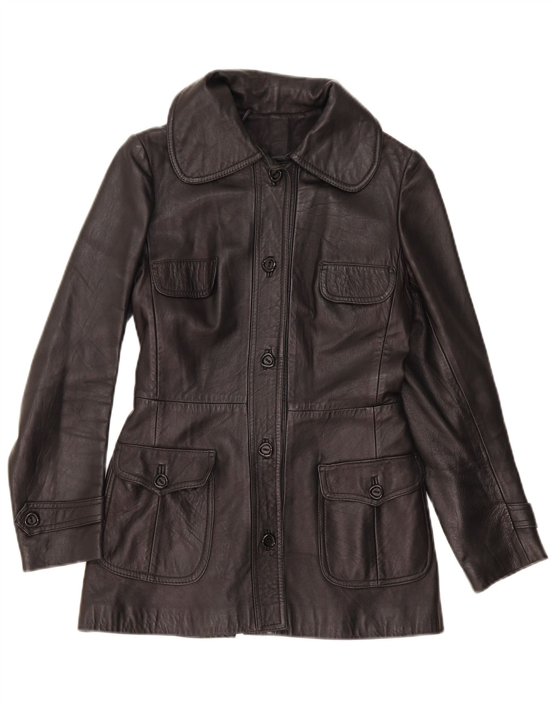 veste en cuir femme vintage UK 8 Petit Noir