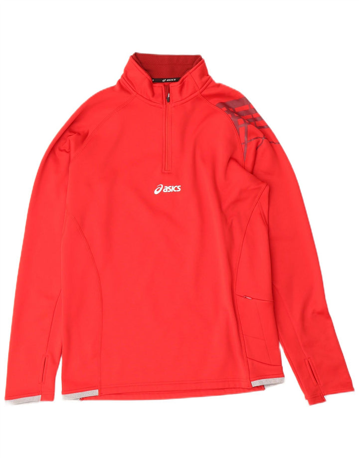 ASICS Haut de survêtement à col zippé pour hommes Petit rouge Polyester Sports