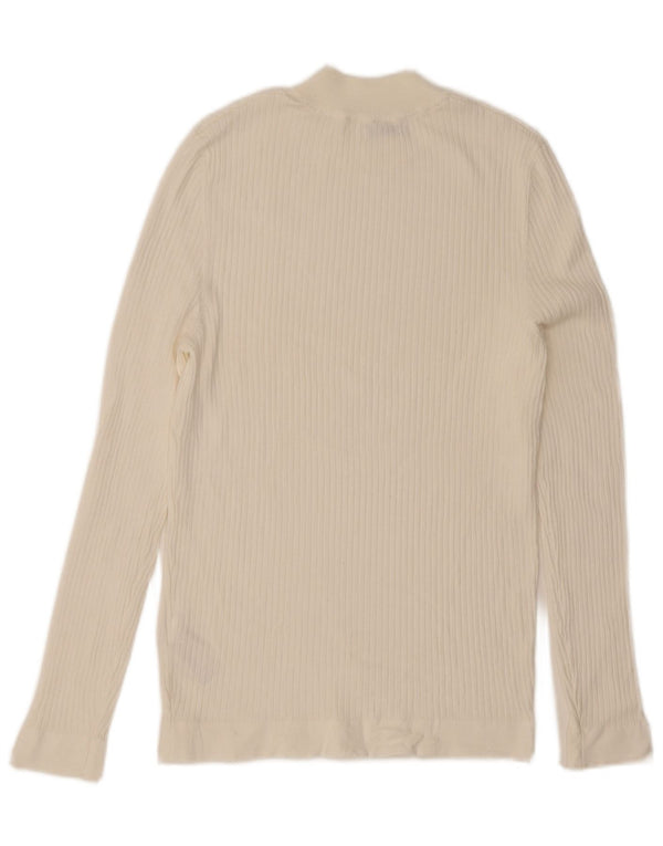 Zara Femme Top Manches Longues UK 12 Medium Blanc Viscose