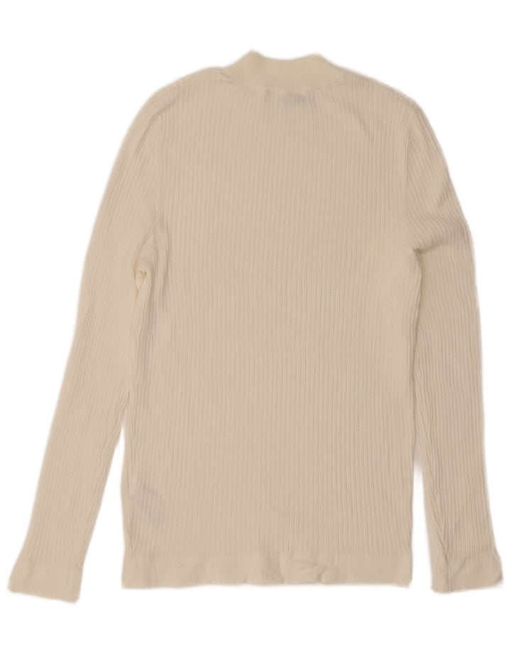 Zara Femme Top Manches Longues UK 12 Medium Blanc Viscose