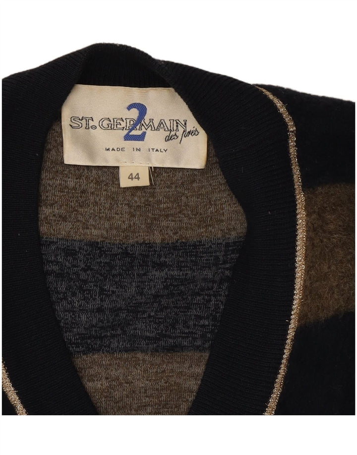 vintage Femme Cardigan Pull IT 44 Rayé Brun Moyen