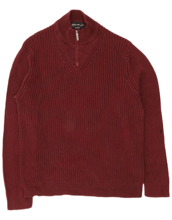 Eddie Bauer Pull à col zippé pour homme en coton bordeaux Taille L