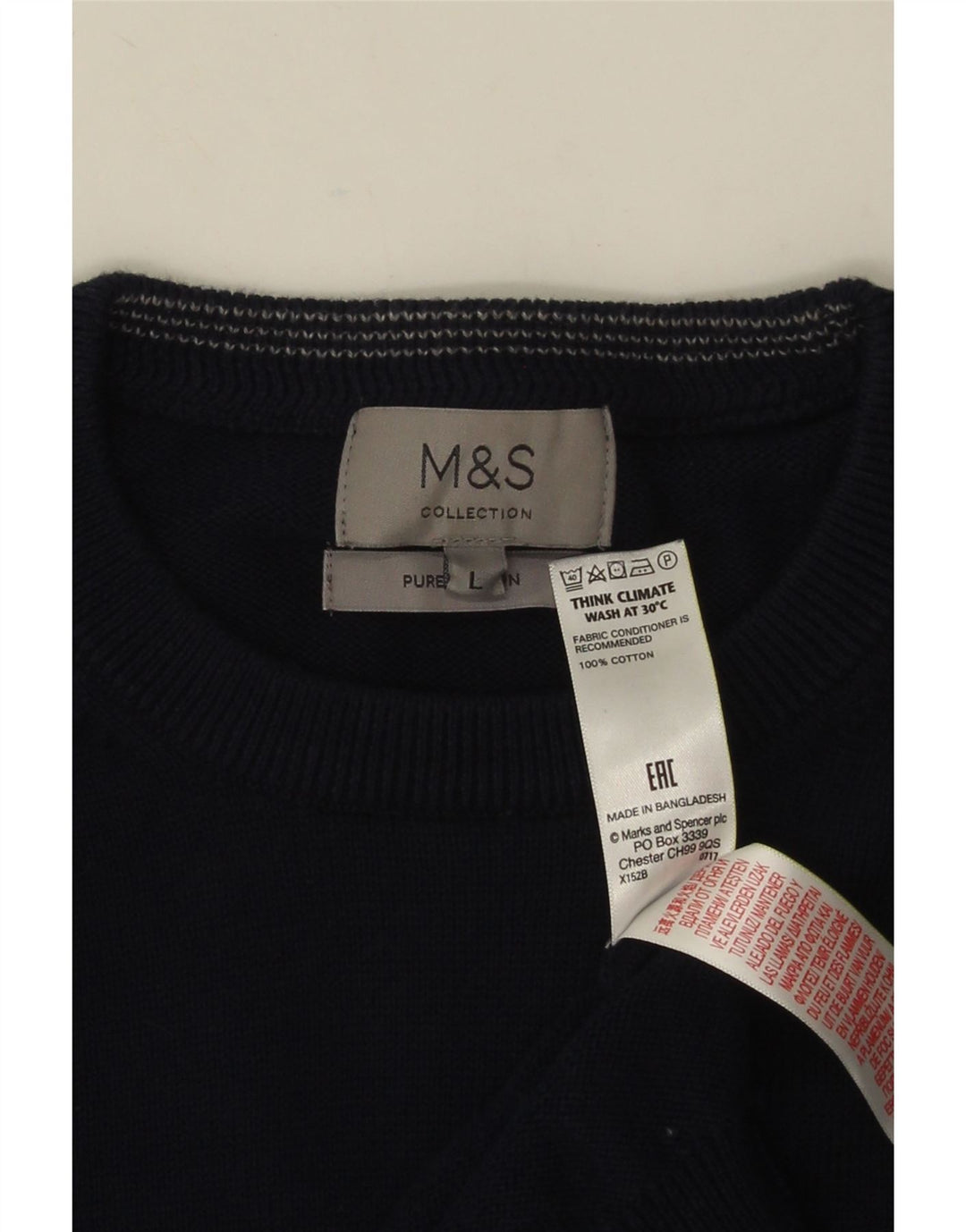 MARKS & SPENCER Pull à col rond pour homme en coton bleu marine Taille L