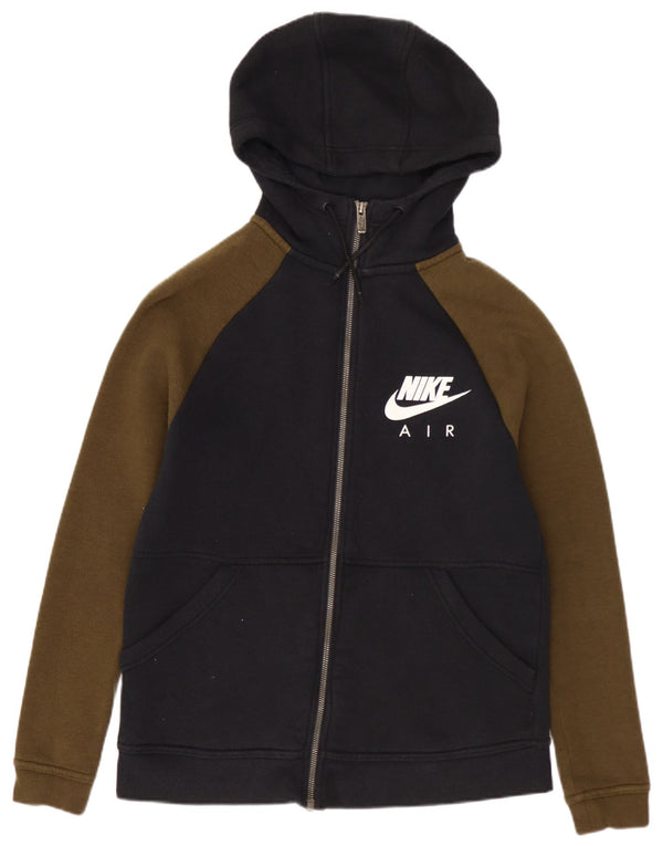 NIKE Pull à capuche zippé surdimensionné graphique pour femme UK 6 XS Noir Colourblock