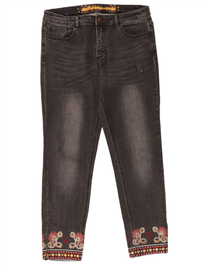 Desigual Jean droit femme W32 L28 gris fleuri