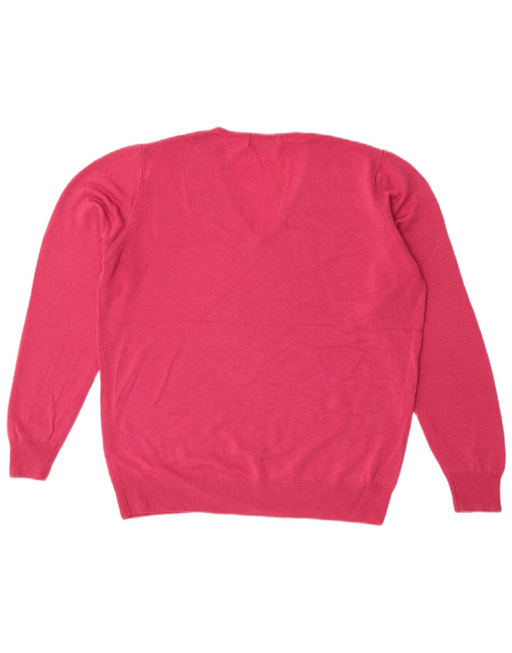 Marks & Spencer Pull col en V pour femme UK 14 Laine vierge rose moyen