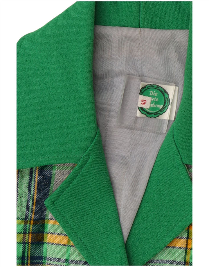 vintage Femme Chemise À Manches Courtes Blouse IT 40 Petit Carreau Vert Polyester
