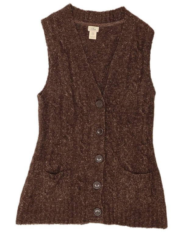 L.L.Bean Cardigan sans manches pour femme UK 16 Grand marron moucheté