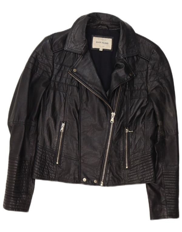 River Island Veste de motard en cuir pour femme UK 12 Medium Noir