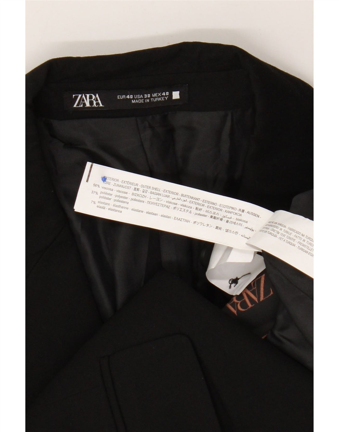Zara Veste Blazer 2 Boutons Homme EU 48 Viscose Noir Moyen