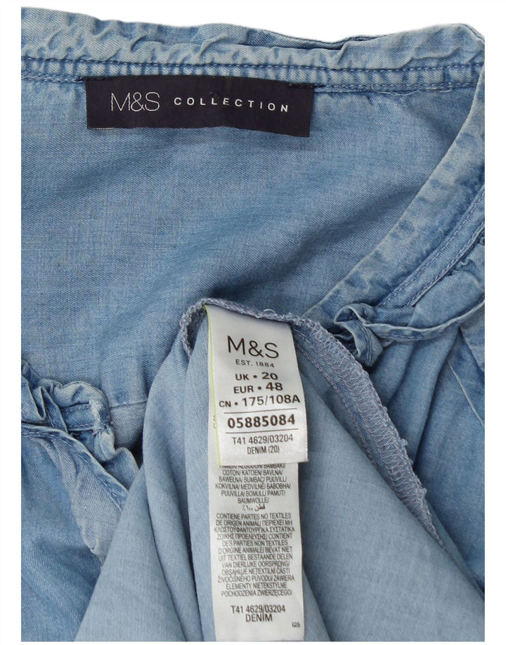 Marks & Spencer Chemise à volants sur le devant pour femme UK 20 2XL Bleu Coton