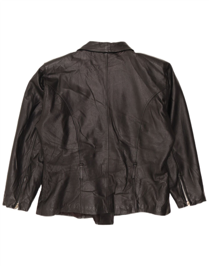 Veste motard en cuir femme vintage UK 14 Noir Moyen