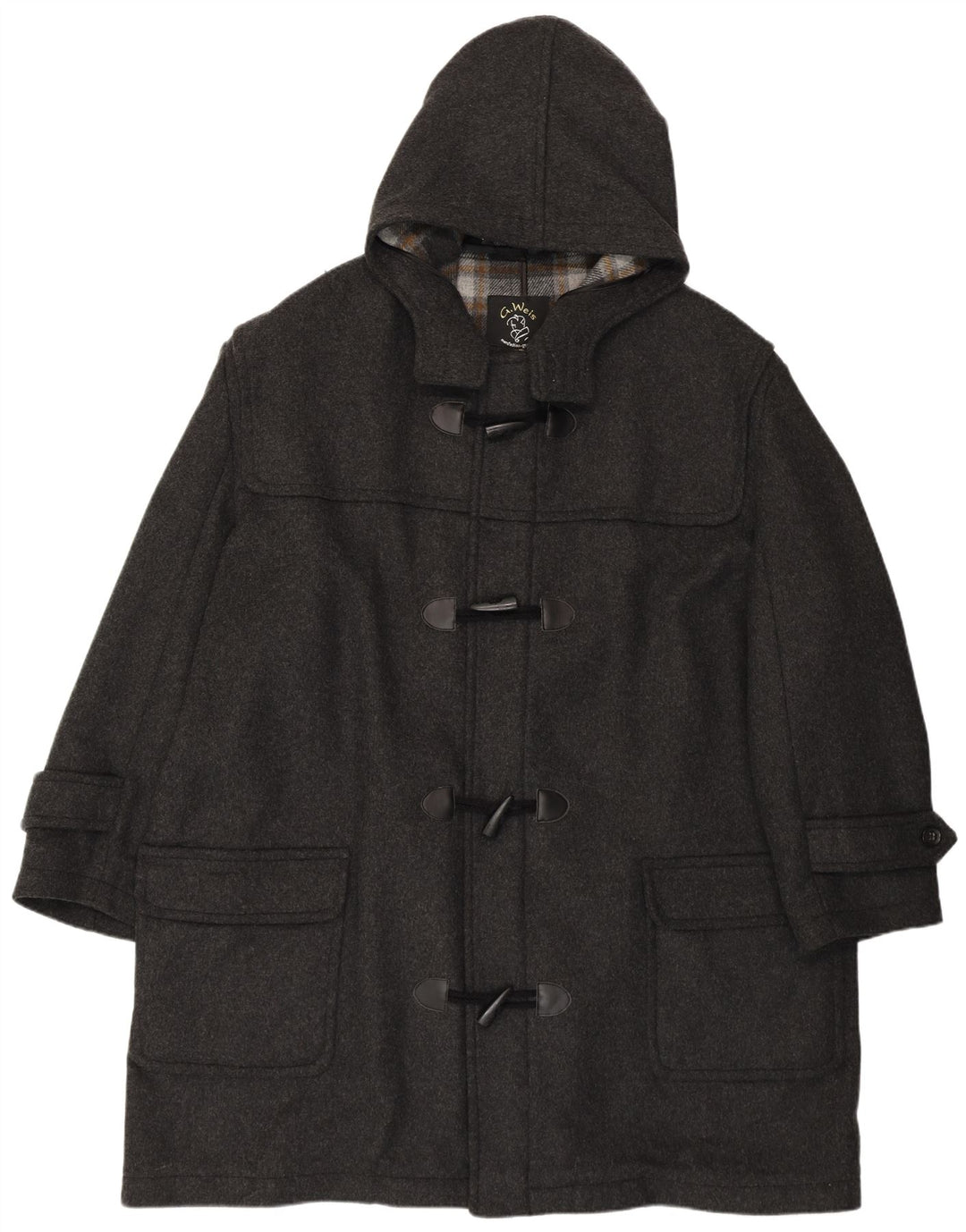 vintage Mens Loose Fit Hoody Duffle Coat UK 50 4XL Laine Grise