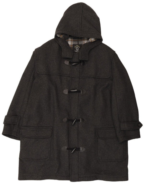 vintage Mens Loose Fit Hoody Duffle Coat UK 50 4XL Laine Grise